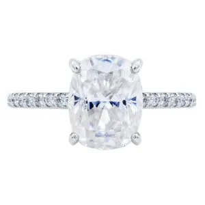 Elongated Cushion Crushed Ice Moissanite 4 Prongs Diamond Accent Ice Solitaire Ring