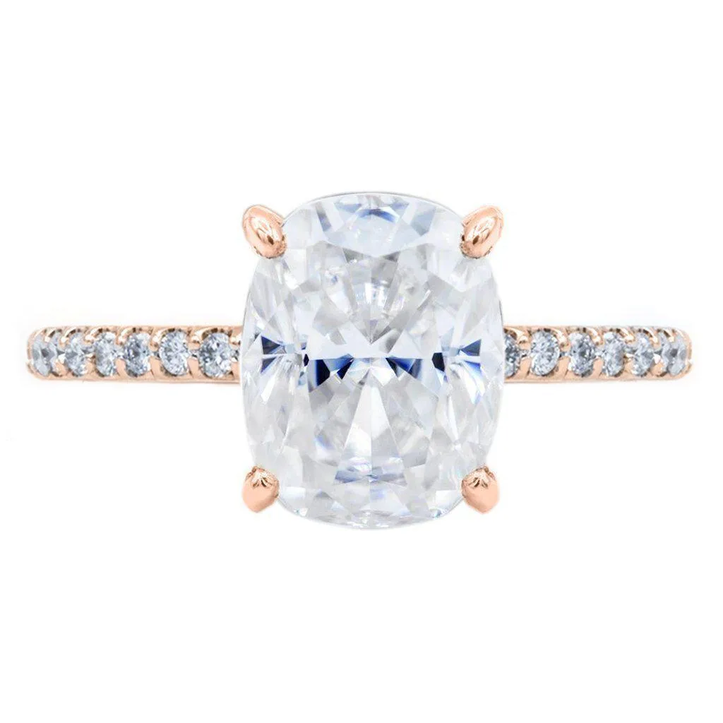 Elongated Cushion Crushed Ice Moissanite 4 Prongs Diamond Accent Ice Solitaire Ring