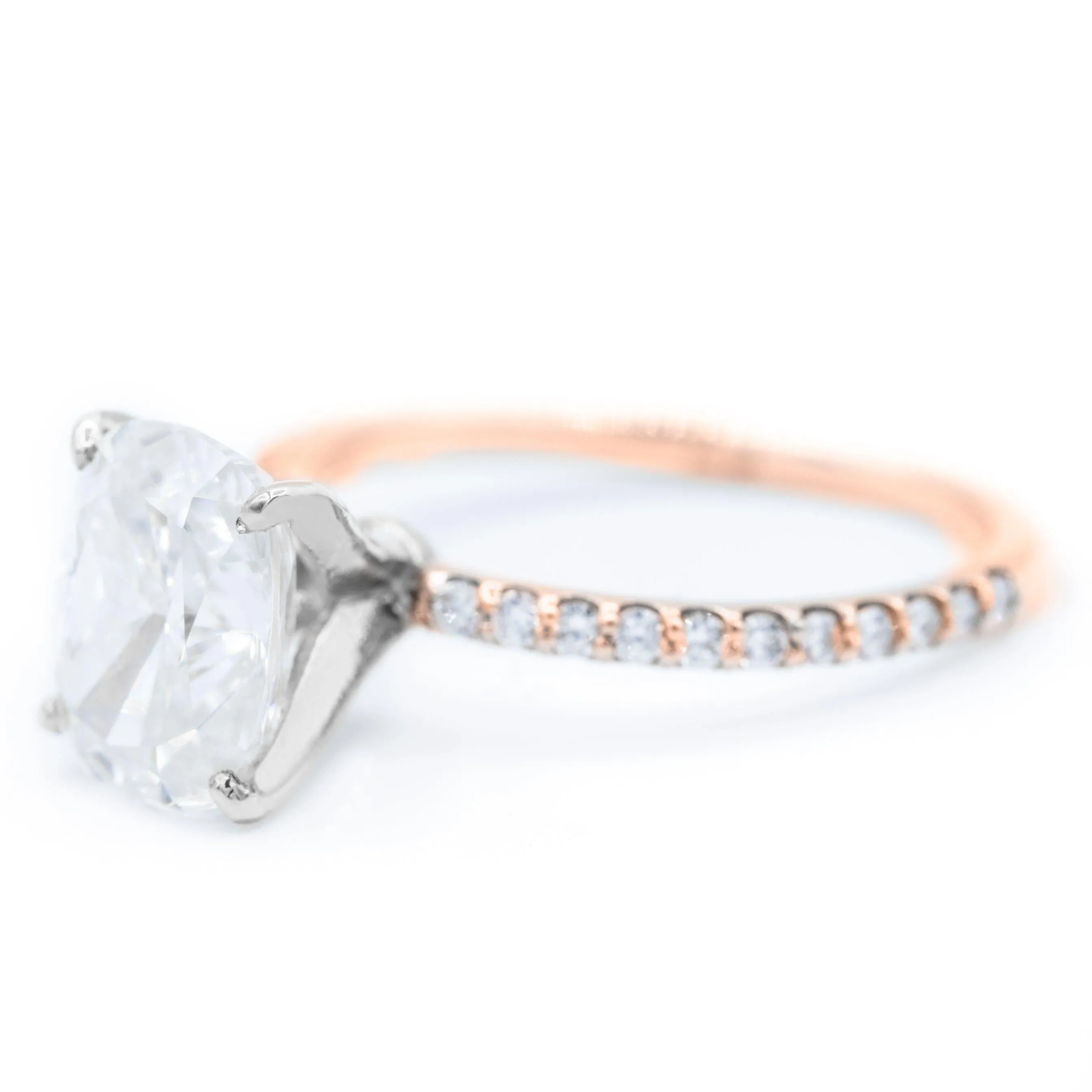 Elongated Cushion Crushed Ice Moissanite 4 Prongs Diamond Accent Ice Solitaire Ring