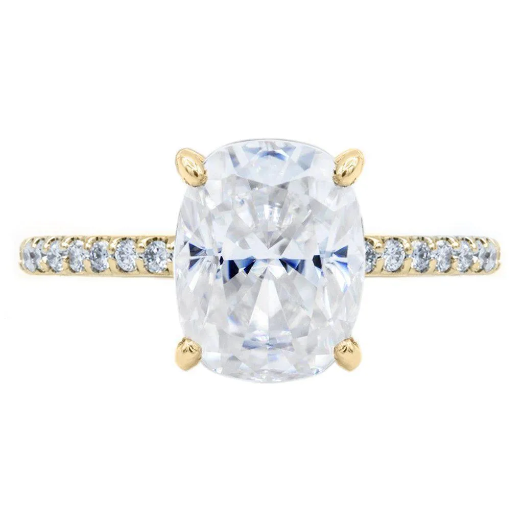 Elongated Cushion Crushed Ice Moissanite 4 Prongs Diamond Accent Ice Solitaire Ring
