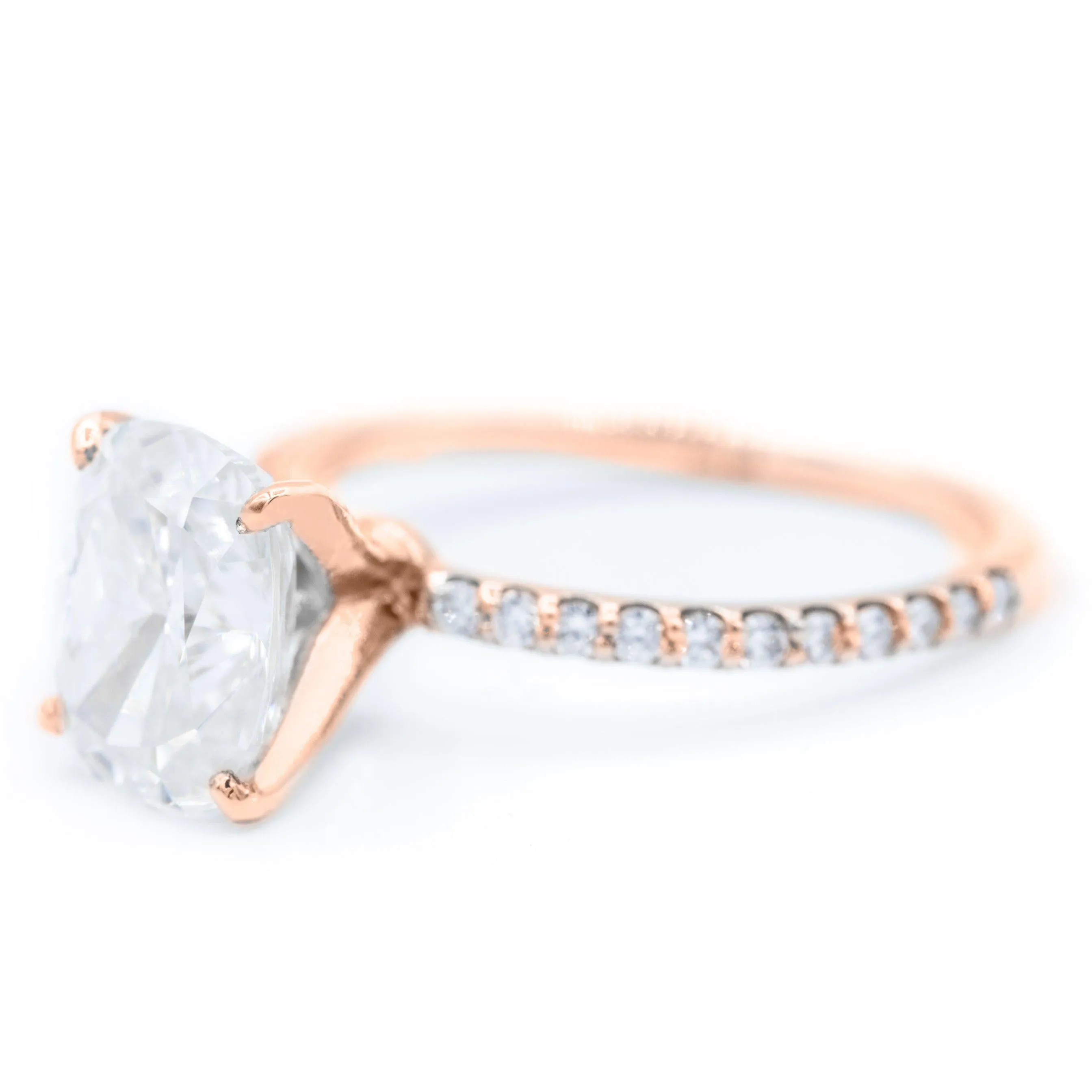 Elongated Cushion Crushed Ice Moissanite 4 Prongs Diamond Accent Ice Solitaire Ring