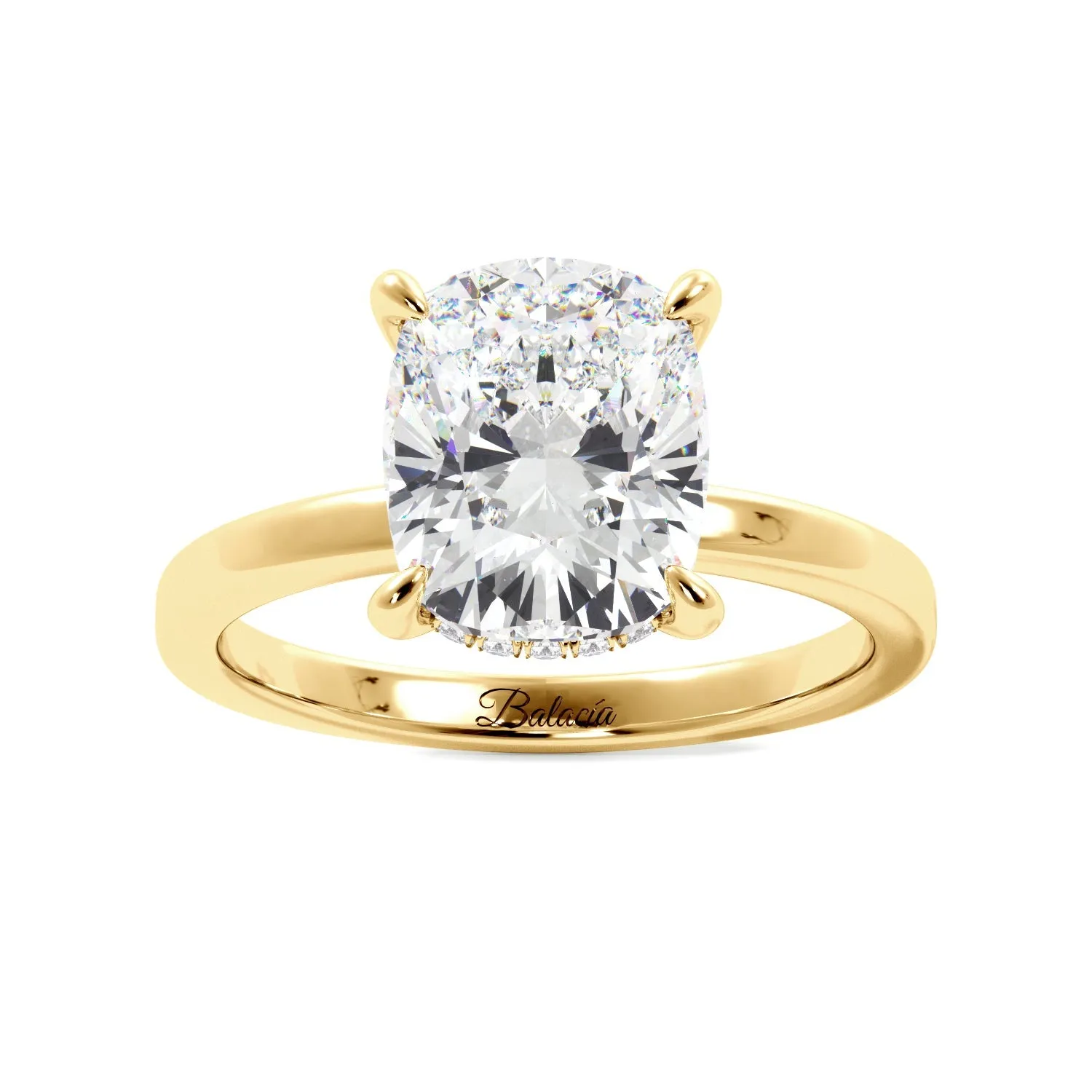 Elongated Cushion Cut Solitaire with Hidden Halo Engagement Ring
