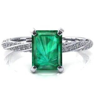 Elysia Emerald Emerald 4 Prong 3/4 Eternity Diamond Accent Ring