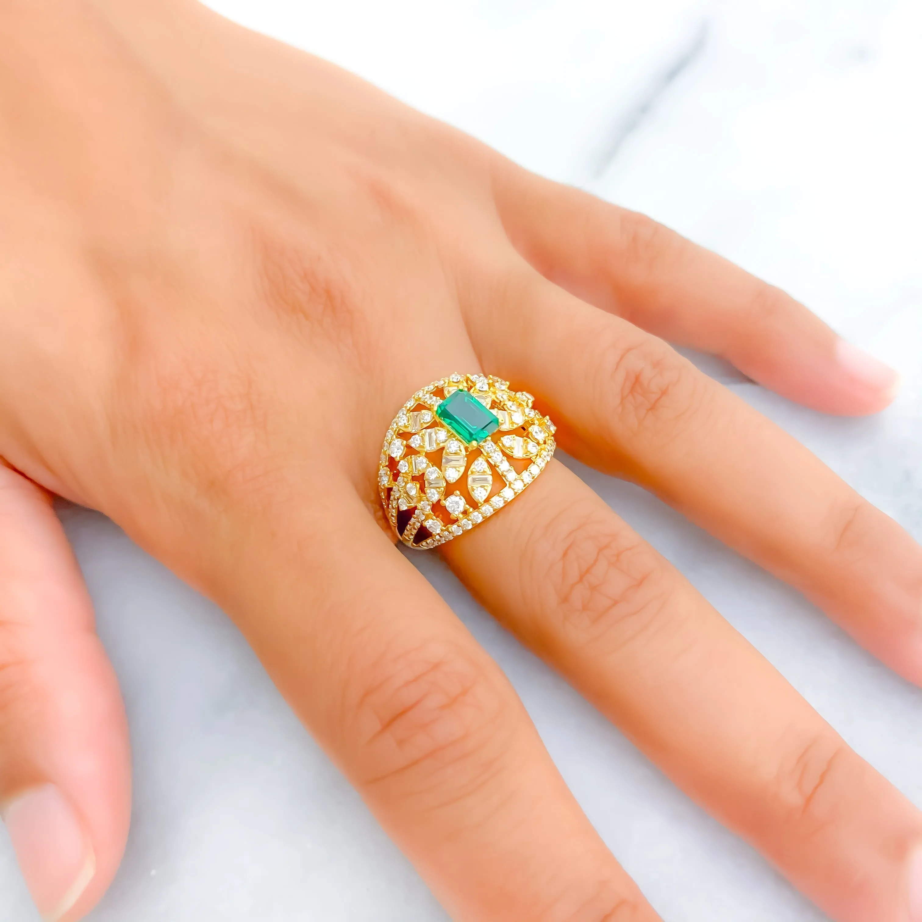 Embellished Unique Draped 18K Gold   Diamond Statement Ring
