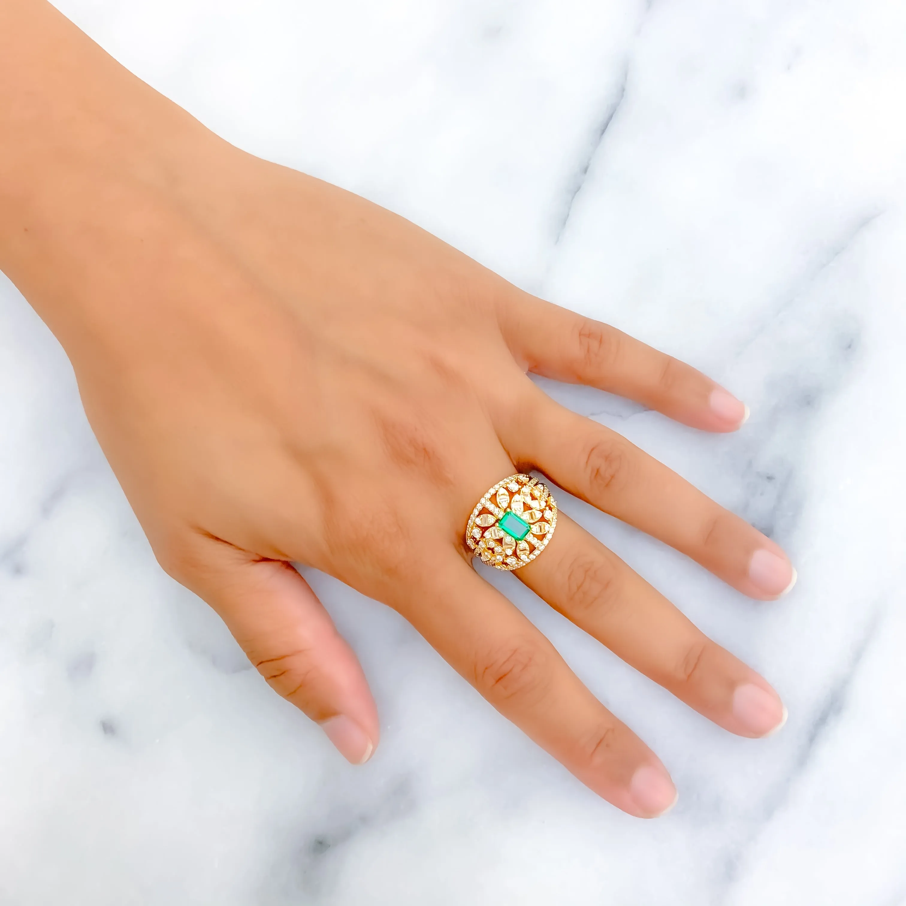 Embellished Unique Draped 18K Gold   Diamond Statement Ring