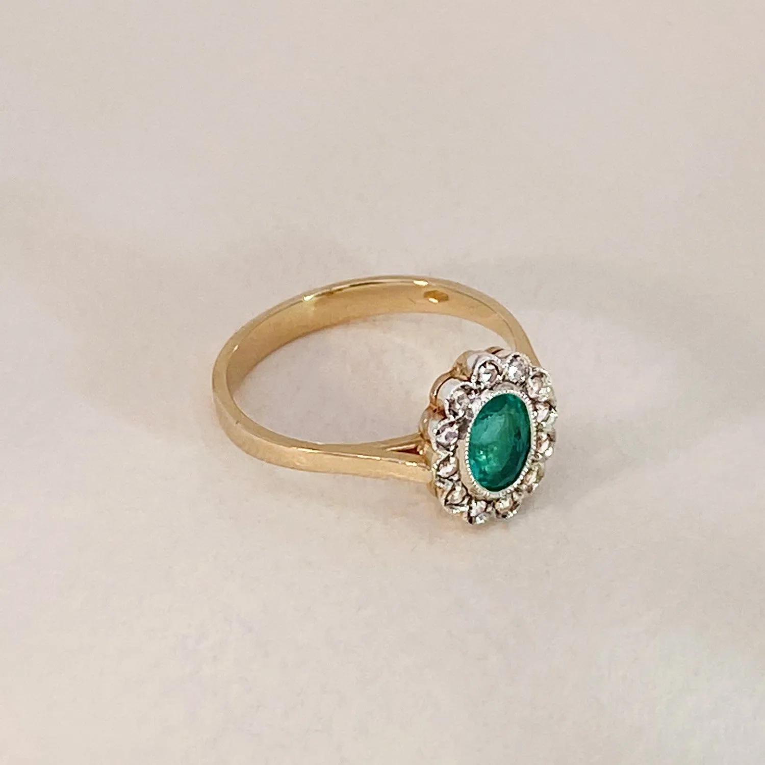 Emerald & Diamond Flower Ring