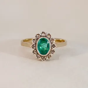 Emerald & Diamond Flower Ring