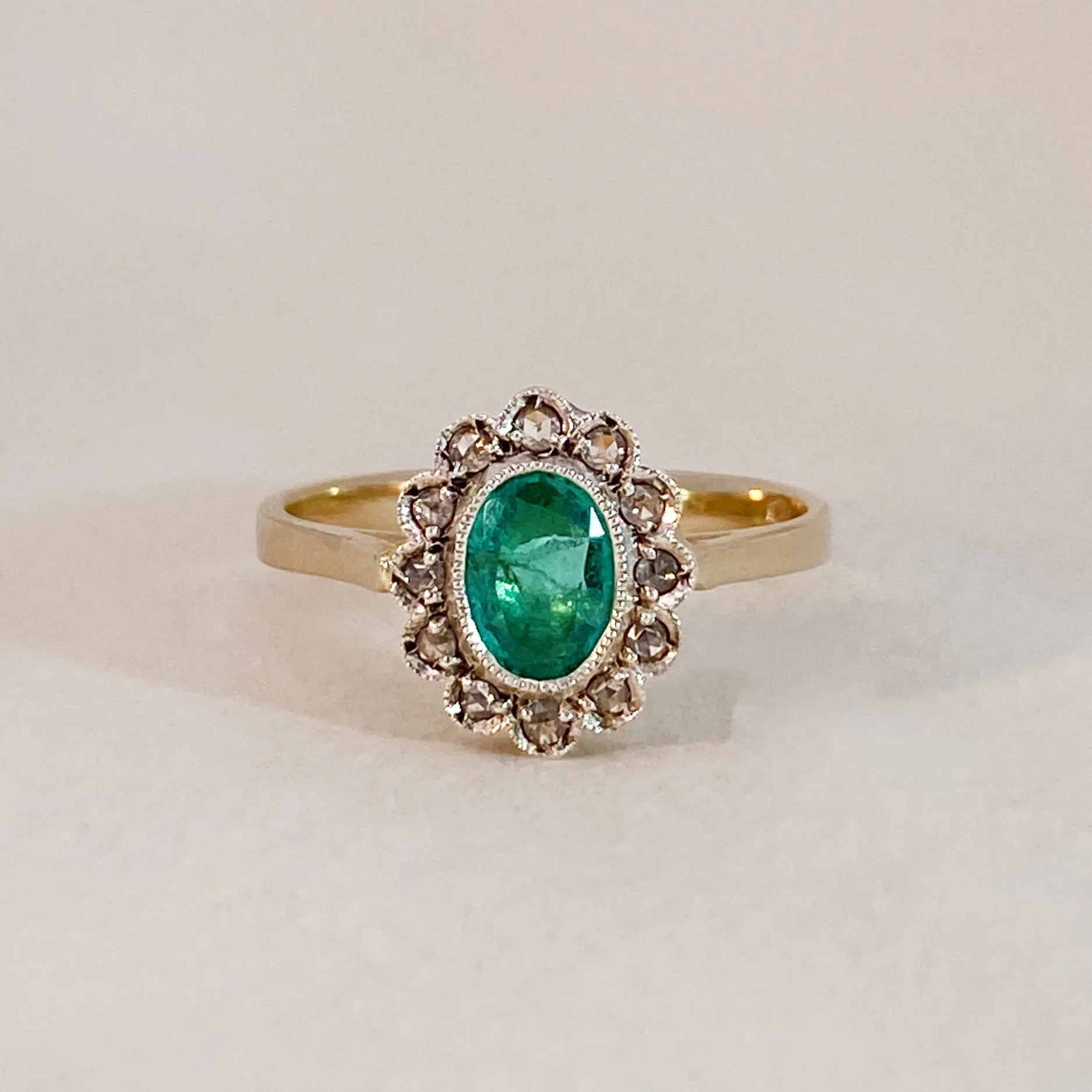 Emerald & Diamond Flower Ring
