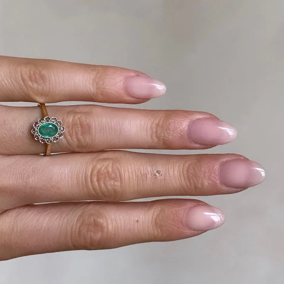 Emerald & Diamond Flower Ring