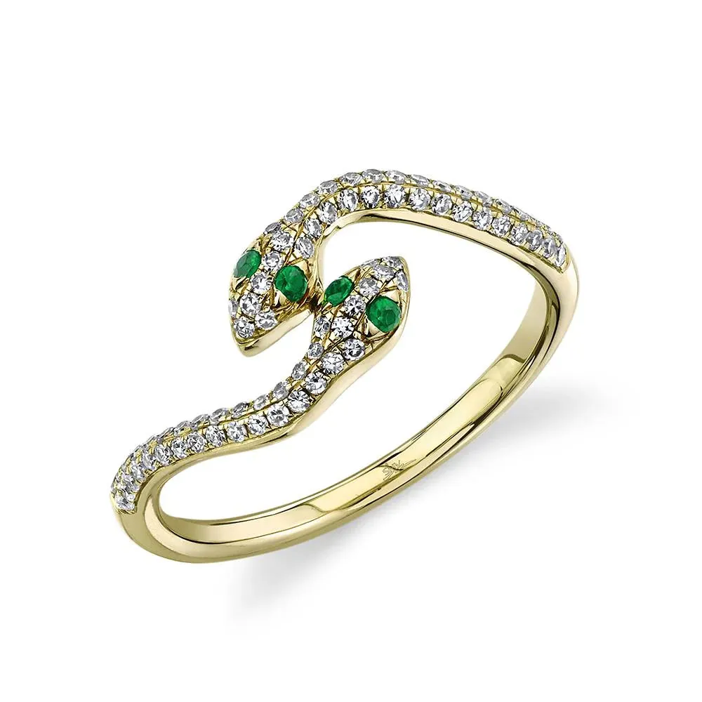 Emerald and Diamond Gold Snake Ring
