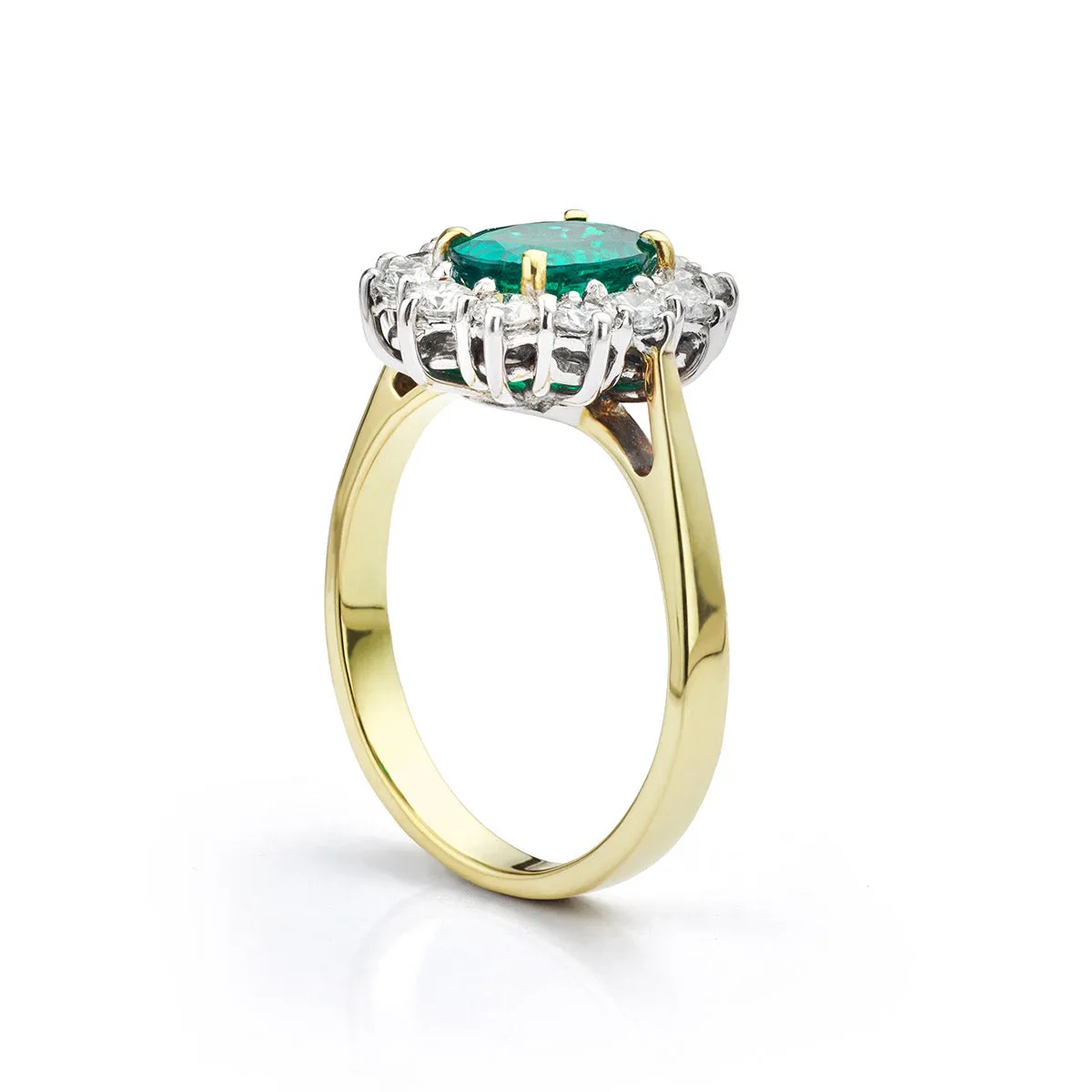Emerald and Diamond Oval Cluster Ring
