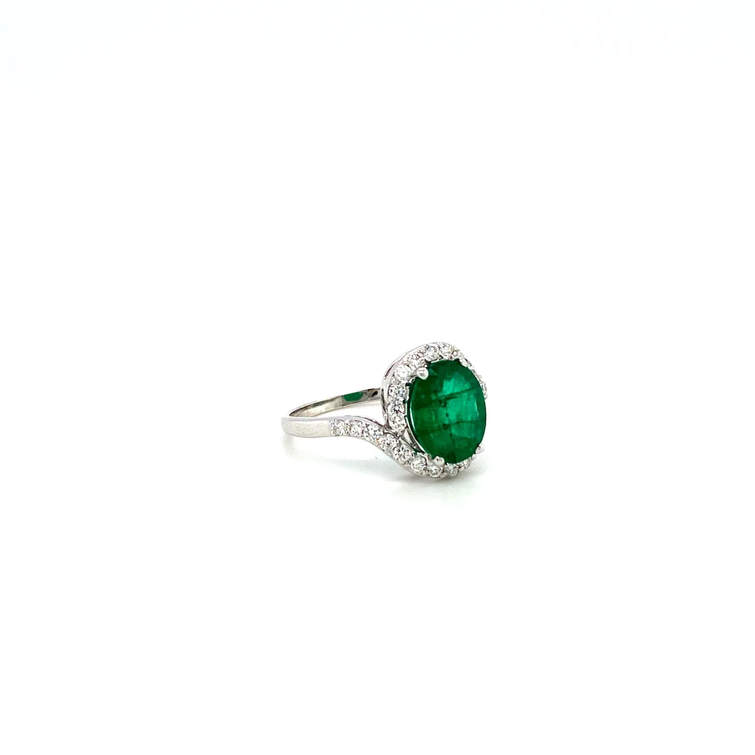 Emerald and Diamond Ring in 18K White Gold - KGR 16006