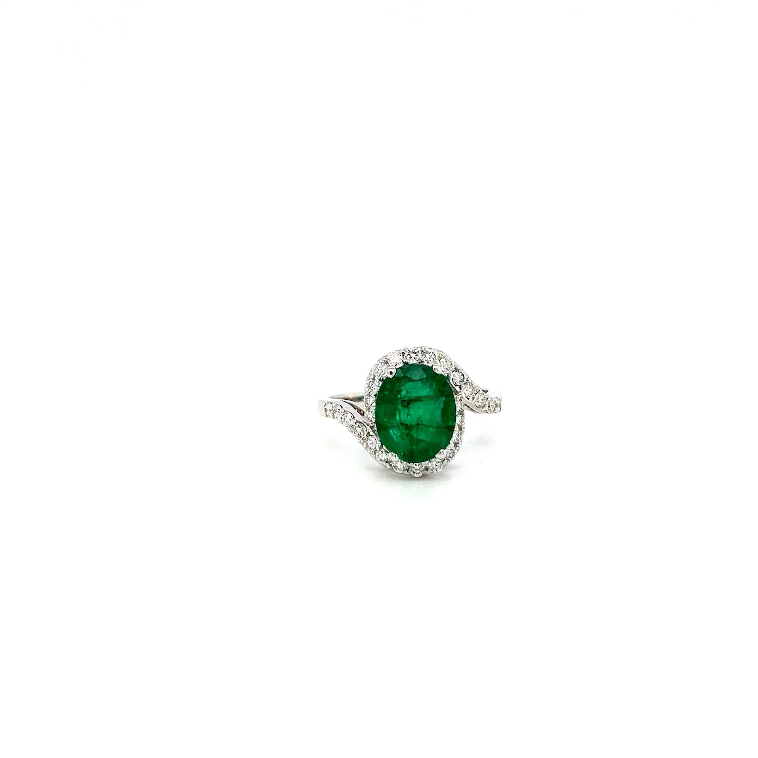 Emerald and Diamond Ring in 18K White Gold - KGR 16006