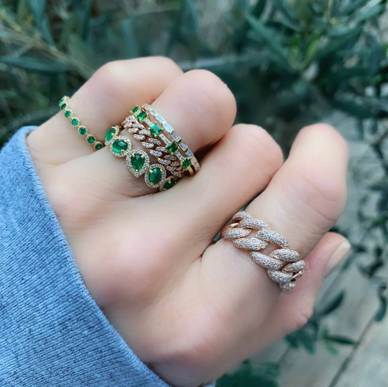Emerald and Diamond Shape Ring
