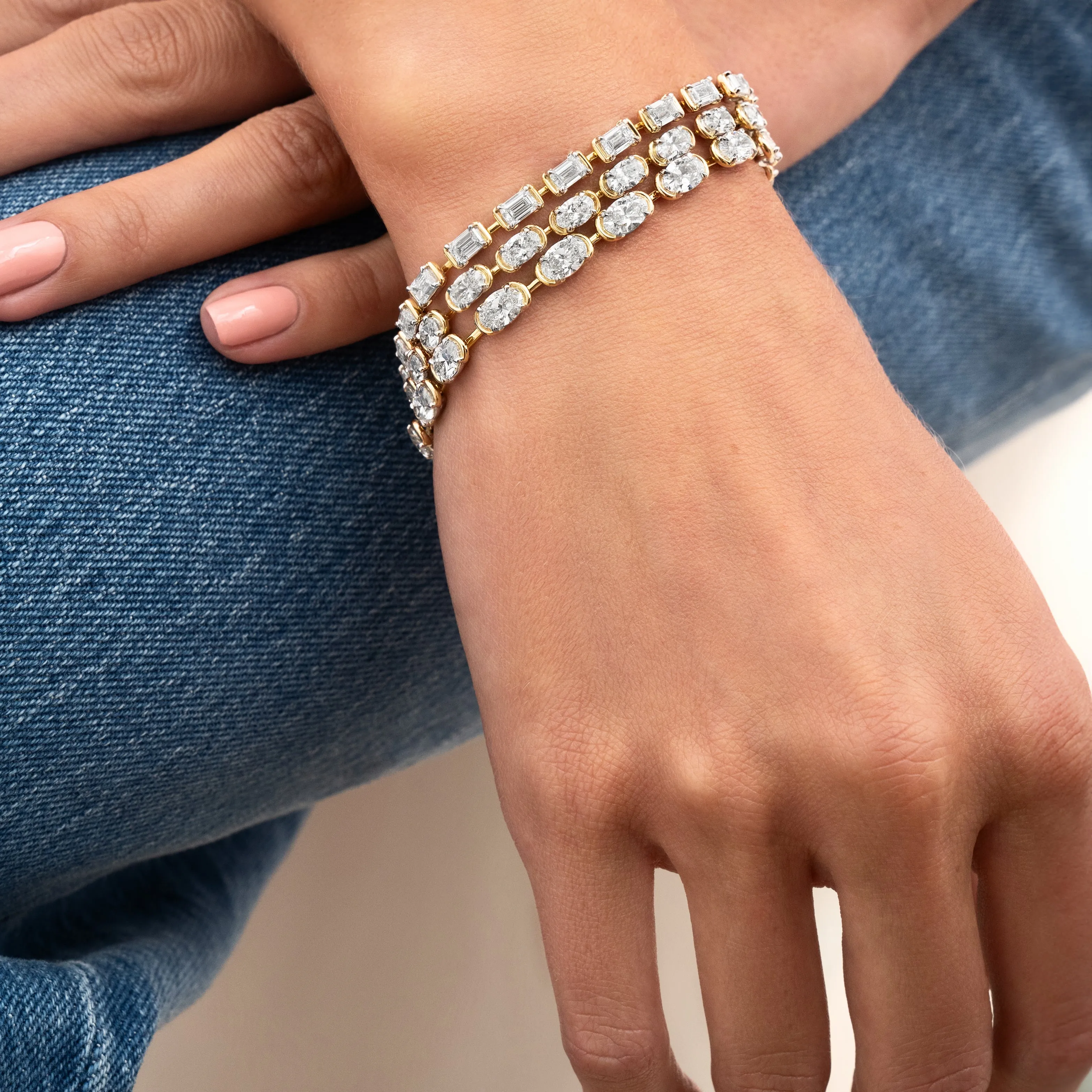 Emerald Cut Diamond Cuddle Line Bracelet