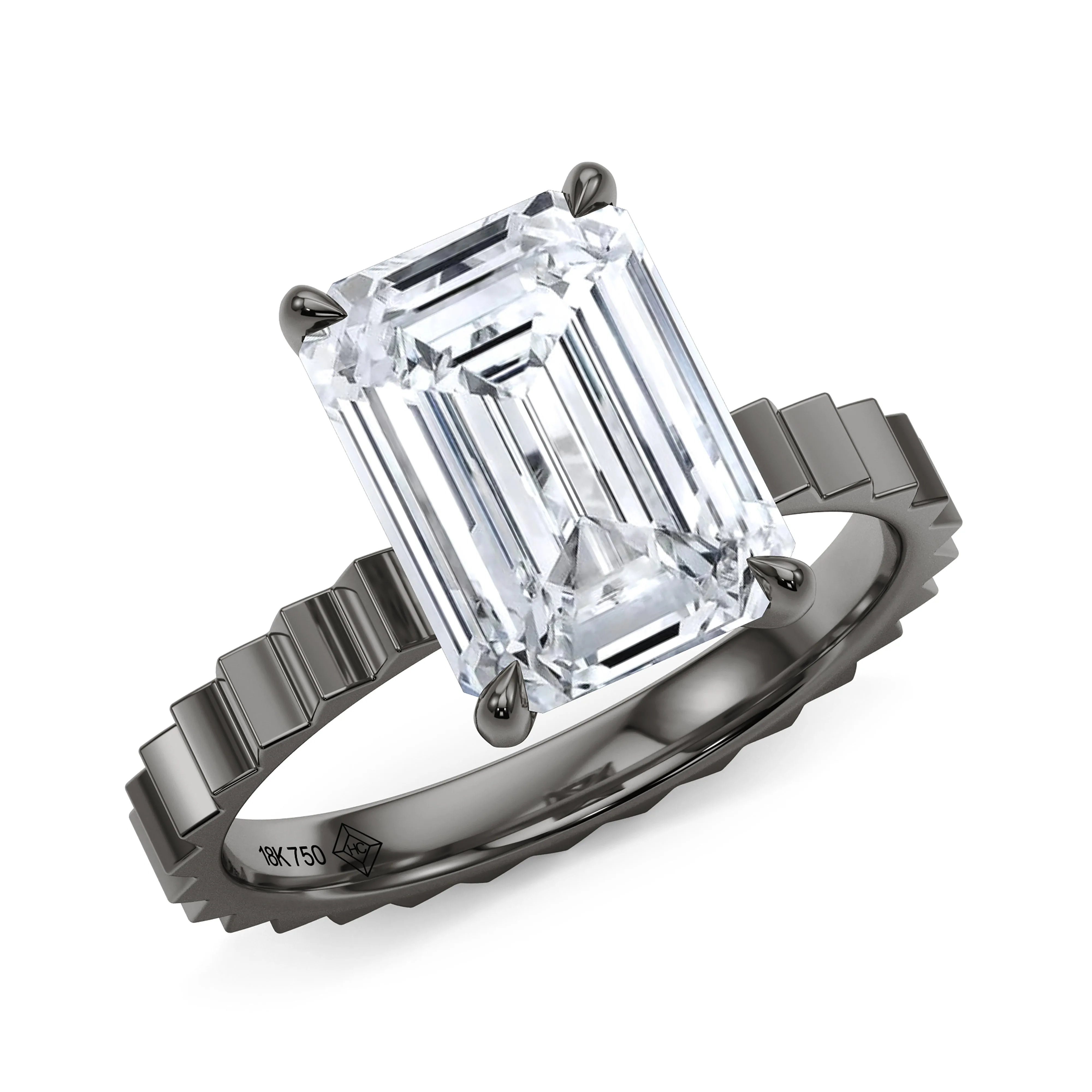 Emerald Cut Diamond Fluted Ring