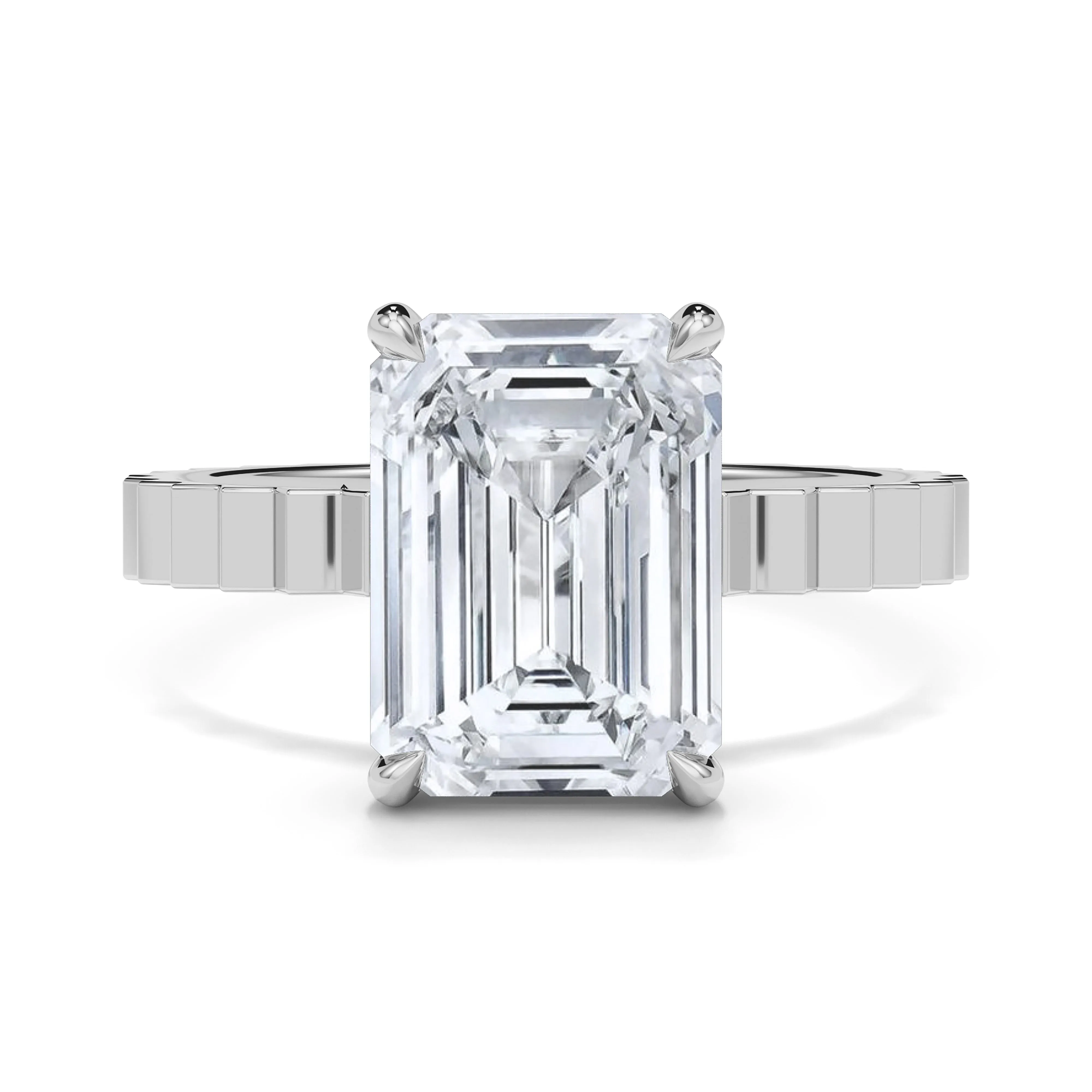 Emerald Cut Diamond Fluted Ring