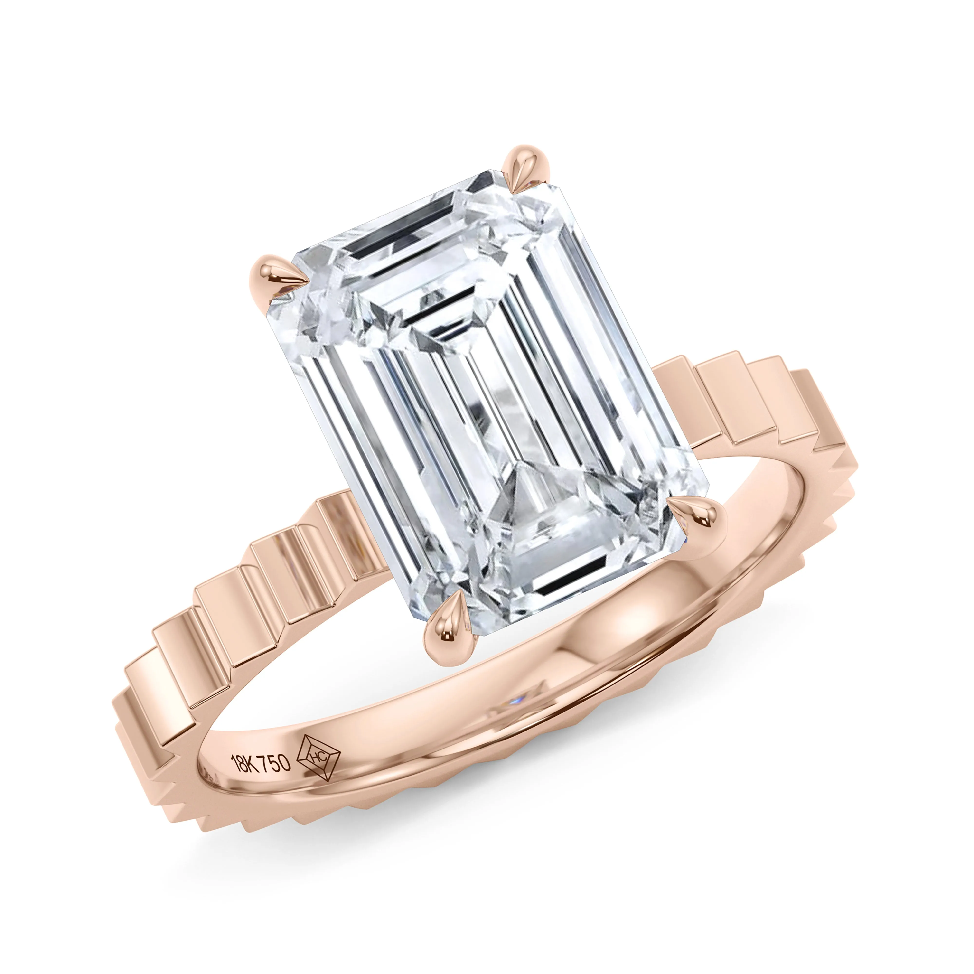 Emerald Cut Diamond Fluted Ring