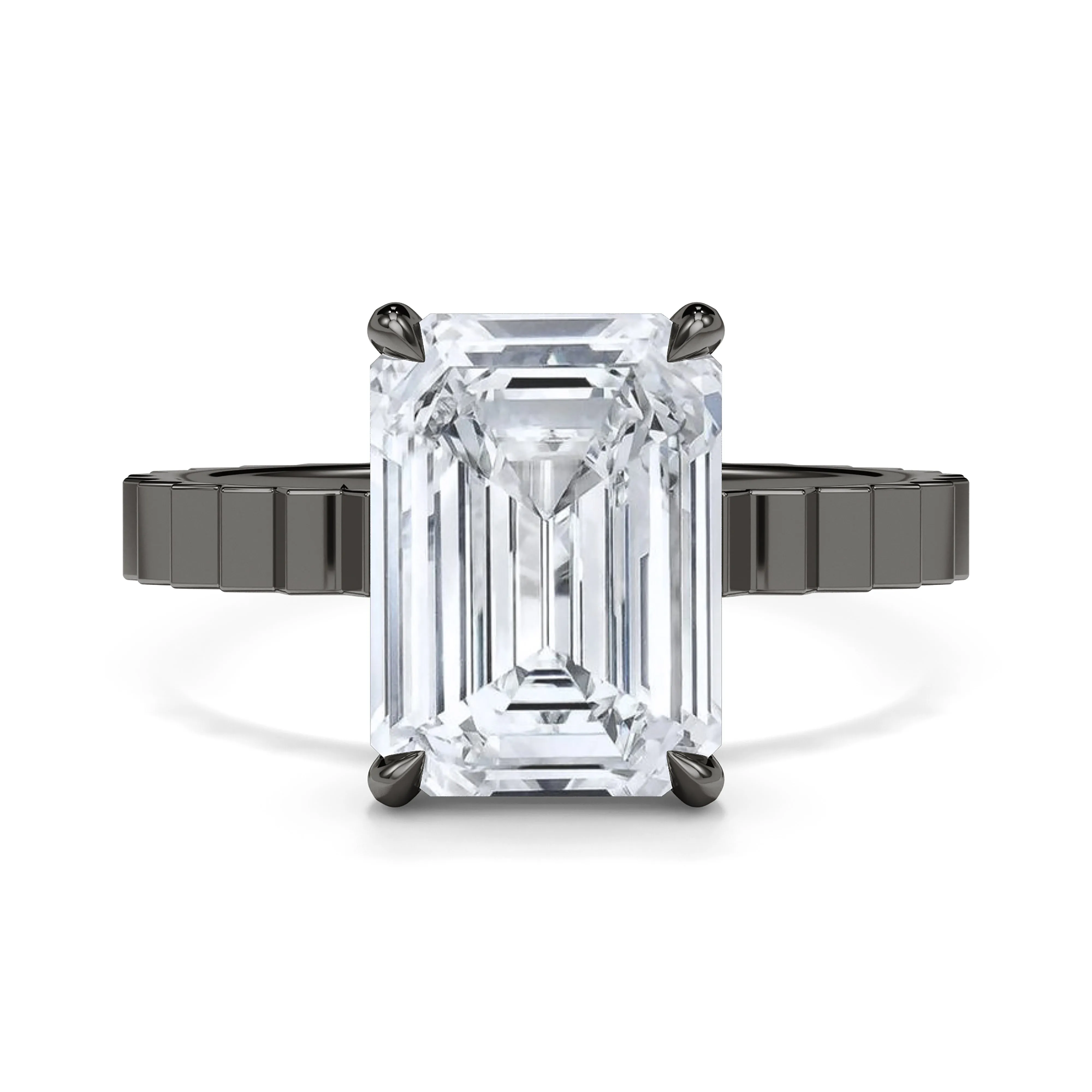 Emerald Cut Diamond Fluted Ring