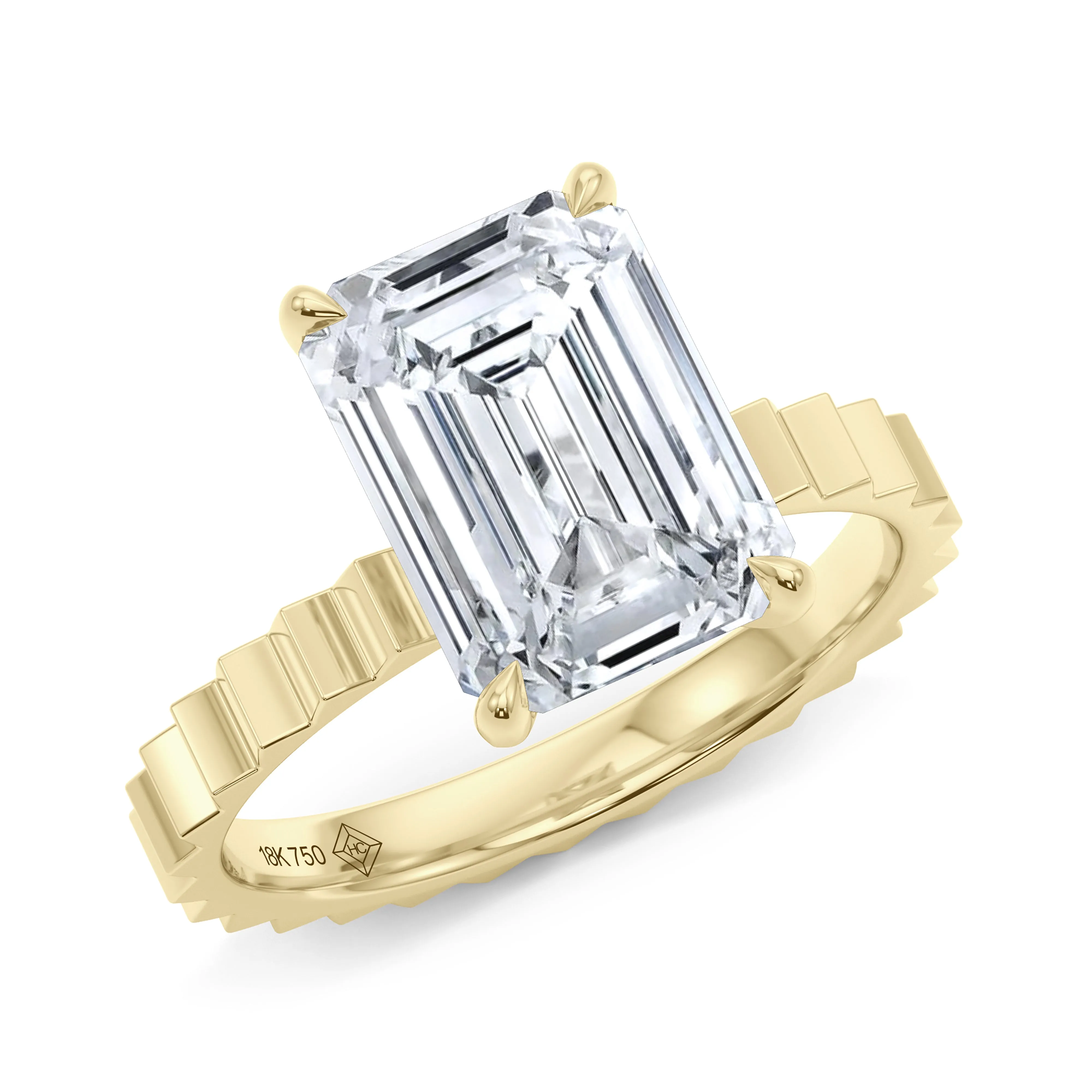 Emerald Cut Diamond Fluted Ring