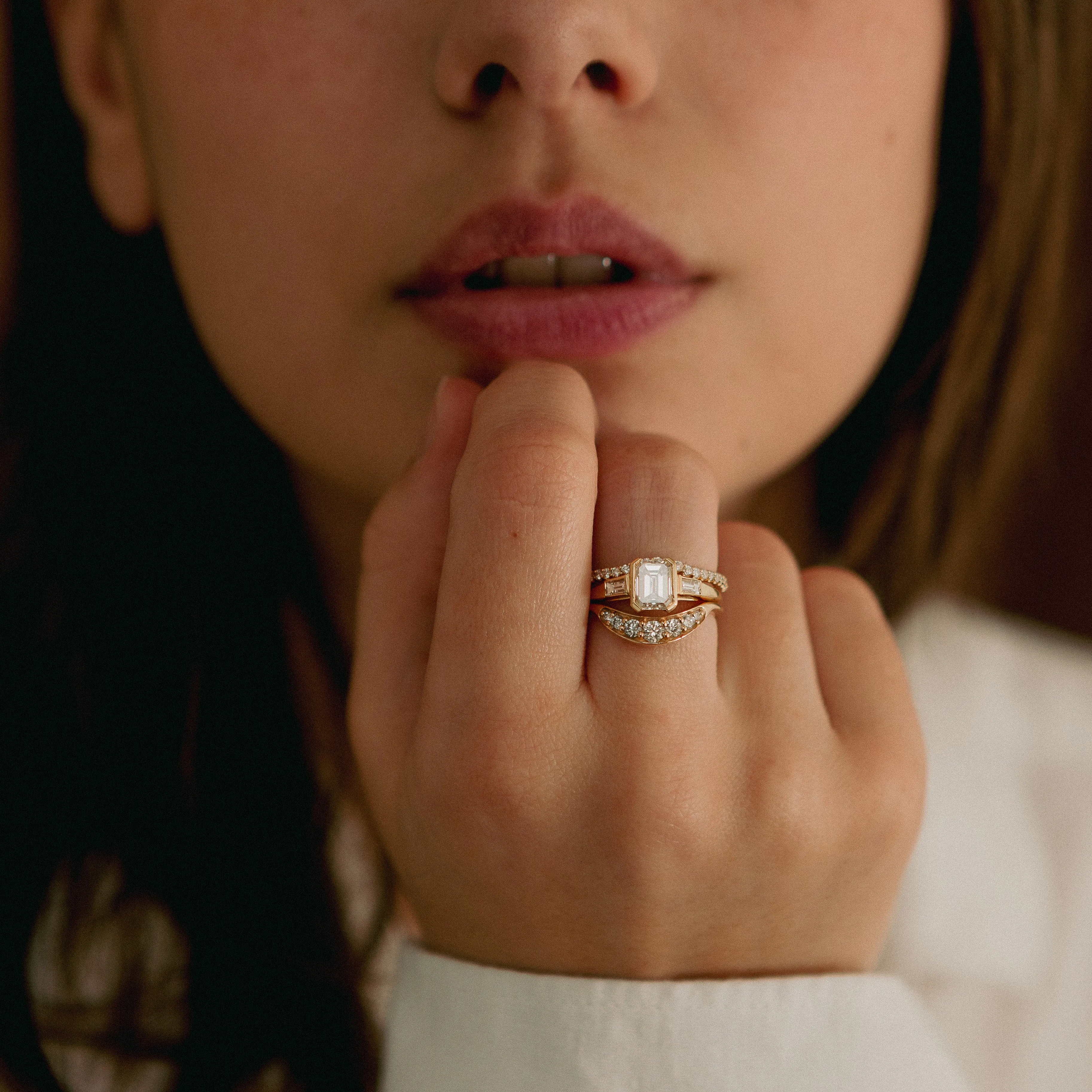 Emerald Cut Diamond Trilogy Ring in 18k Yellow Gold