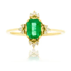 Emerald-Cut Emerald and Diamond Accented Band