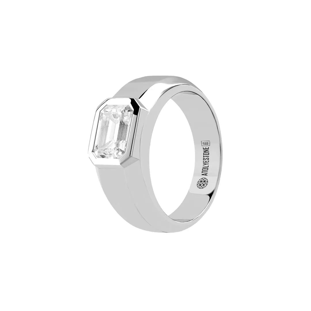 Emerald-Cut Moissanite Ring in Silver