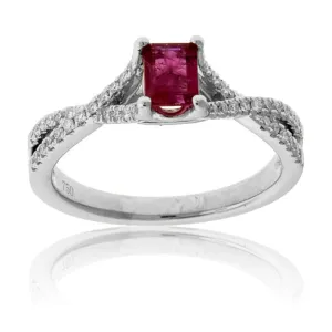 Emerald-Cut Red Emerald and Diamond Accent Ring