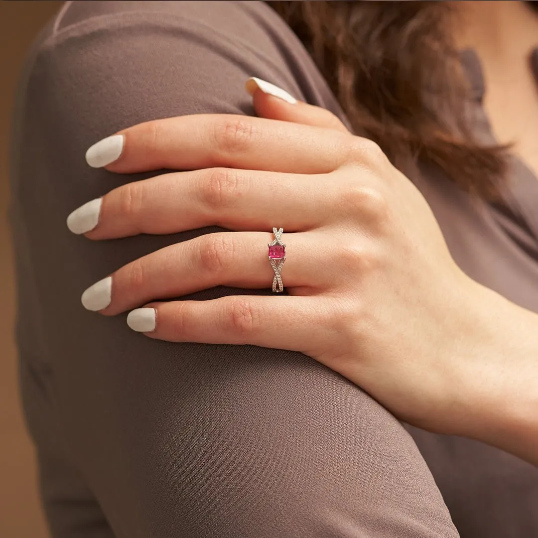 Emerald-Cut Red Emerald and Diamond Accent Ring