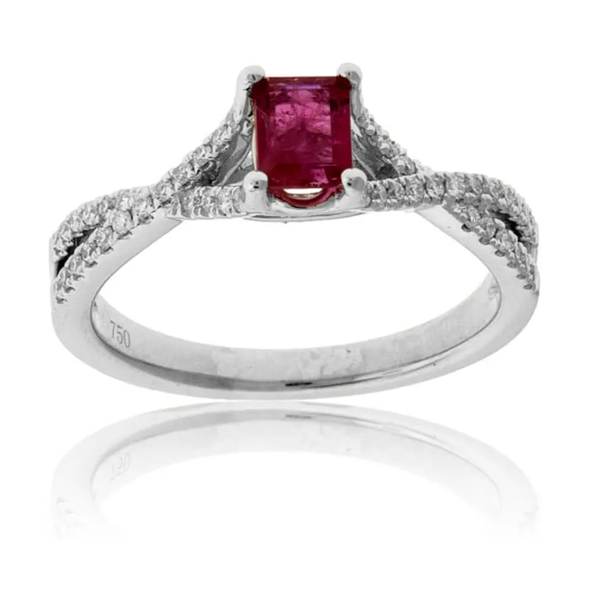Emerald-Cut Red Emerald and Diamond Accent Ring