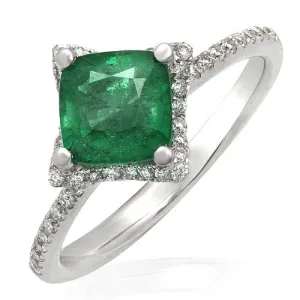 Emerald Gemstone  with Diamond Accent in 18k White Gold