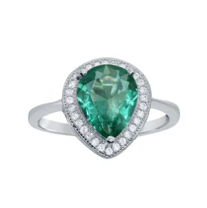 Emerald Pear Halo Ring