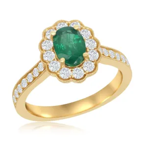 Emerald Scalloped Halo Ring