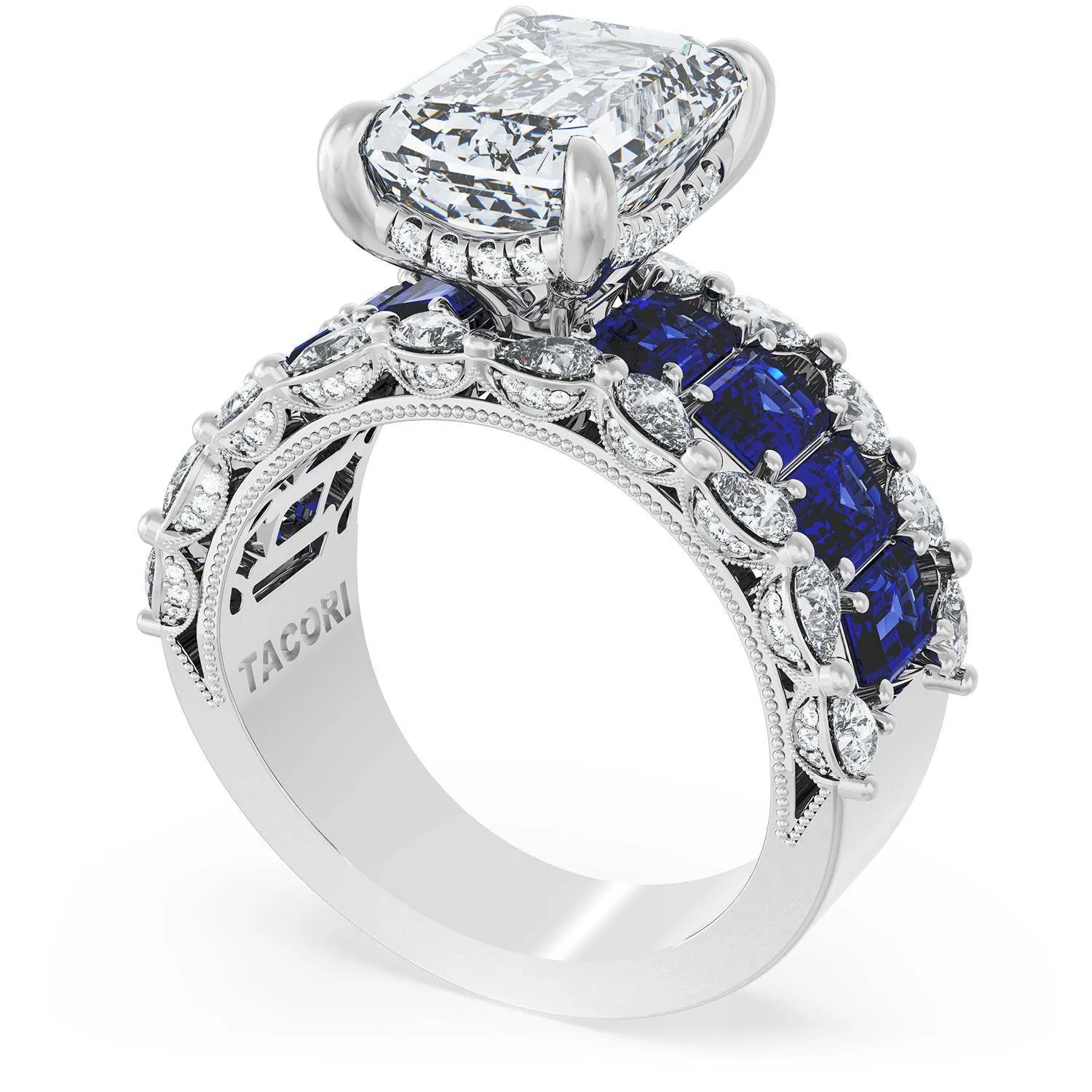 Emerald Solitaire Engagement Ring w/ Emerald & Pear Band