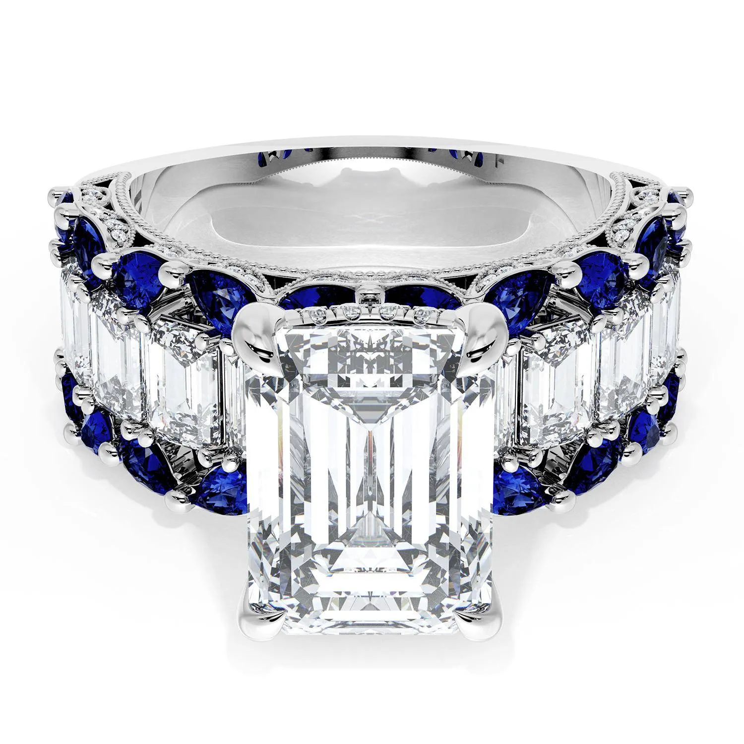 Emerald Solitaire Engagement Ring w/ Emerald & Pear Band
