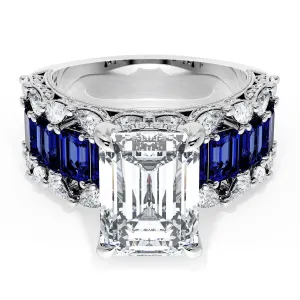 Emerald Solitaire Engagement Ring w/ Emerald & Pear Band