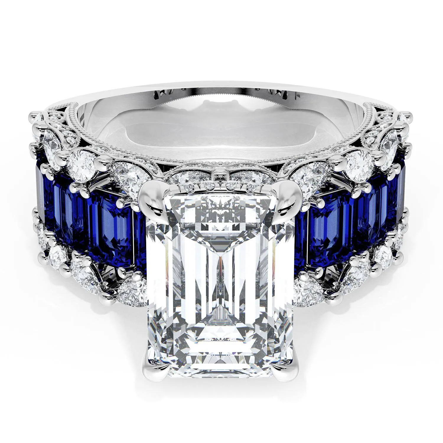 Emerald Solitaire Engagement Ring w/ Emerald & Pear Band