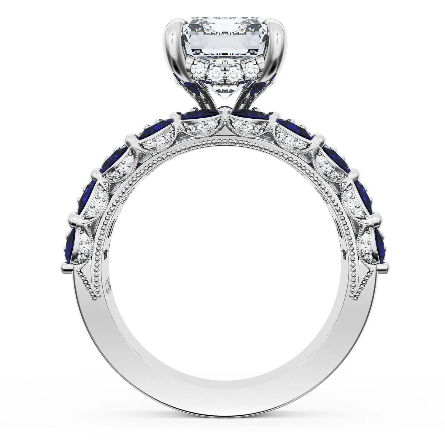 Emerald Solitaire Engagement Ring w/ Emerald & Pear Band