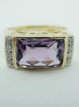 English 10k Amethyst Diamond Ring