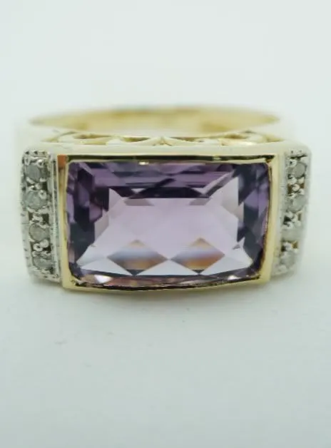 English 10k Amethyst Diamond Ring