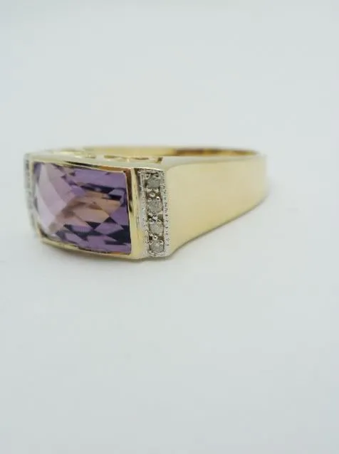 English 10k Amethyst Diamond Ring