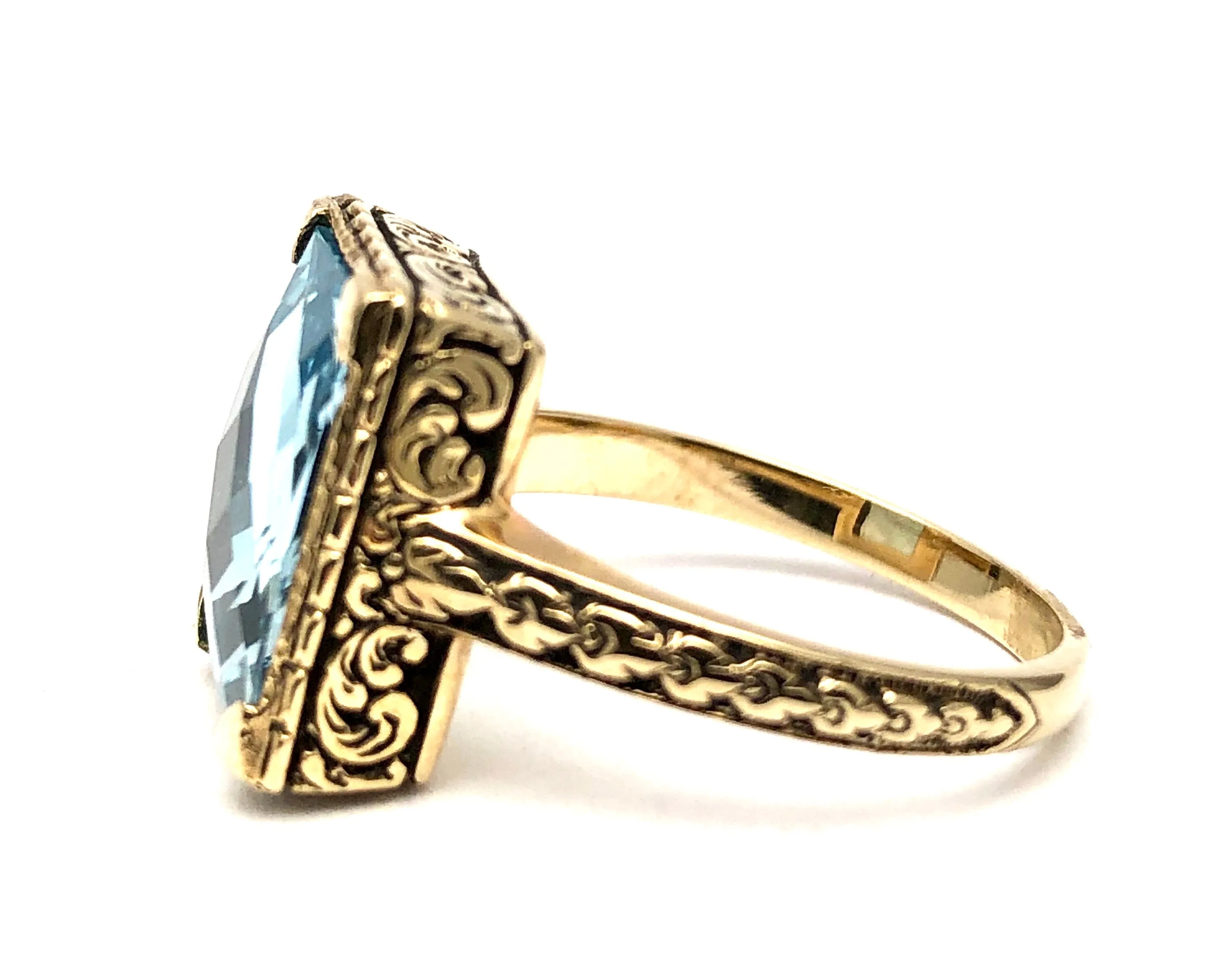 English Antique Cushion Cut Blue Topaz Ring