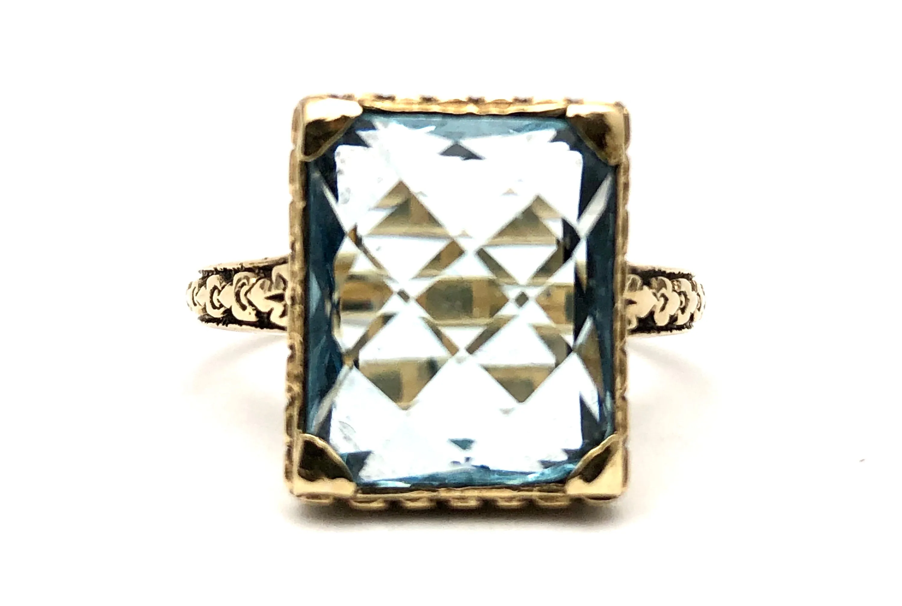 English Antique Cushion Cut Blue Topaz Ring