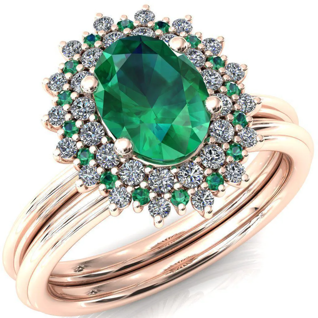 Eridanus Oval Emerald Cluster Diamond and Emerald Halo Wedding Ring ver.1