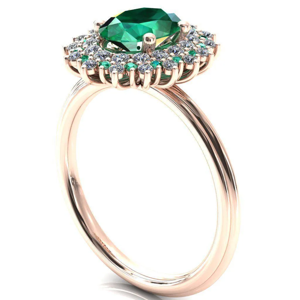Eridanus Oval Emerald Cluster Diamond and Emerald Halo Wedding Ring ver.1