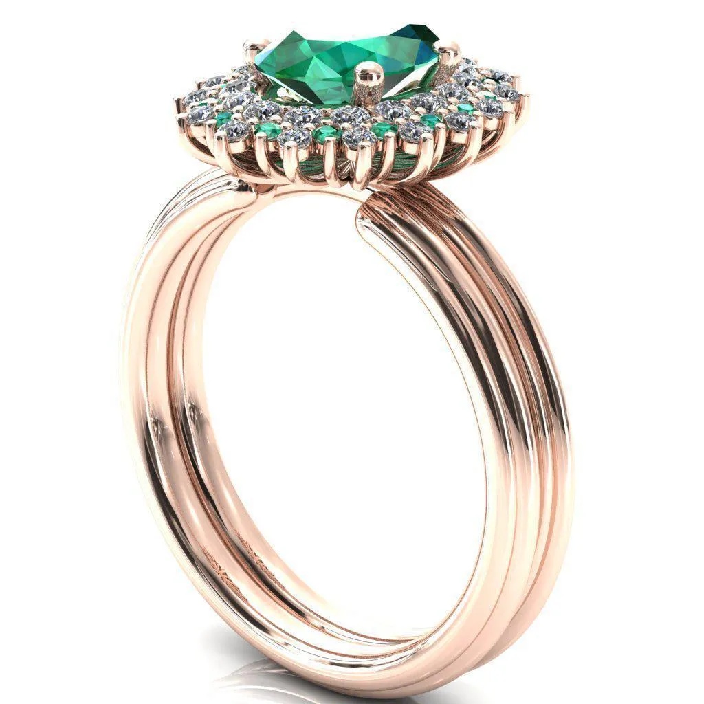 Eridanus Oval Emerald Cluster Diamond and Emerald Halo Wedding Ring ver.1
