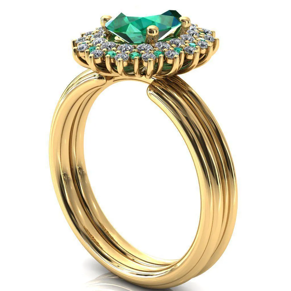 Eridanus Oval Emerald Cluster Diamond and Emerald Halo Wedding Ring ver.1