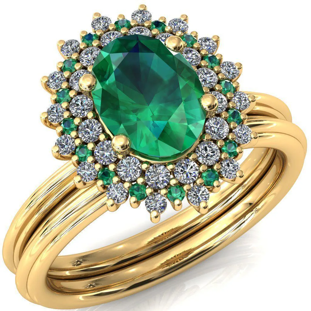 Eridanus Oval Emerald Cluster Diamond and Emerald Halo Wedding Ring ver.1