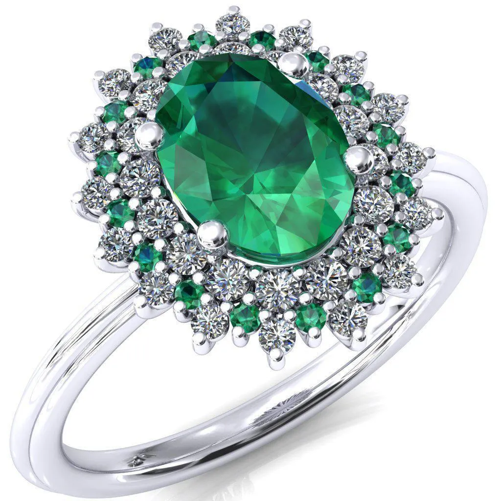 Eridanus Oval Emerald Cluster Diamond and Emerald Halo Wedding Ring ver.1