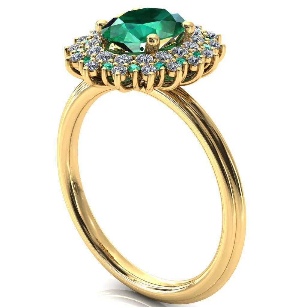 Eridanus Oval Emerald Cluster Diamond and Emerald Halo Wedding Ring ver.1